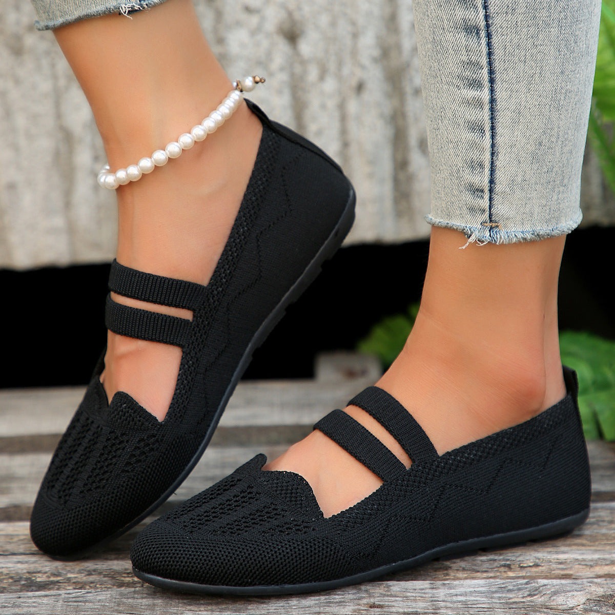 Orthopedic Balance Women’s Knit Mary Jane Flats – Breathable Lightweight Comfort Shoes