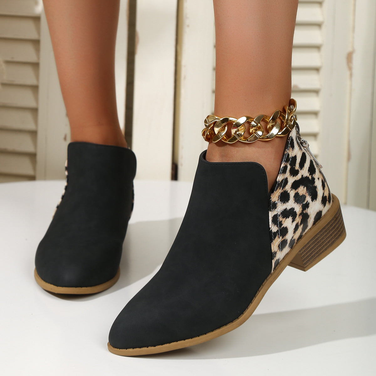 Orthopedic Balance Leopard Boots - Chunky Heel Comfort