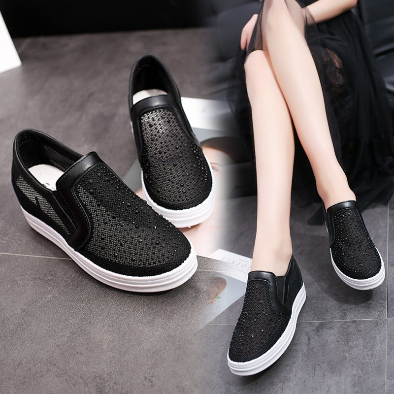 Orthopedic Rhinestone Mesh Slip-On Shoes – Breathable Platform Comfort Sneakers