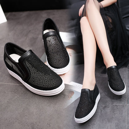 Orthopedic Rhinestone Mesh Slip-On Shoes – Breathable Platform Comfort Sneakers