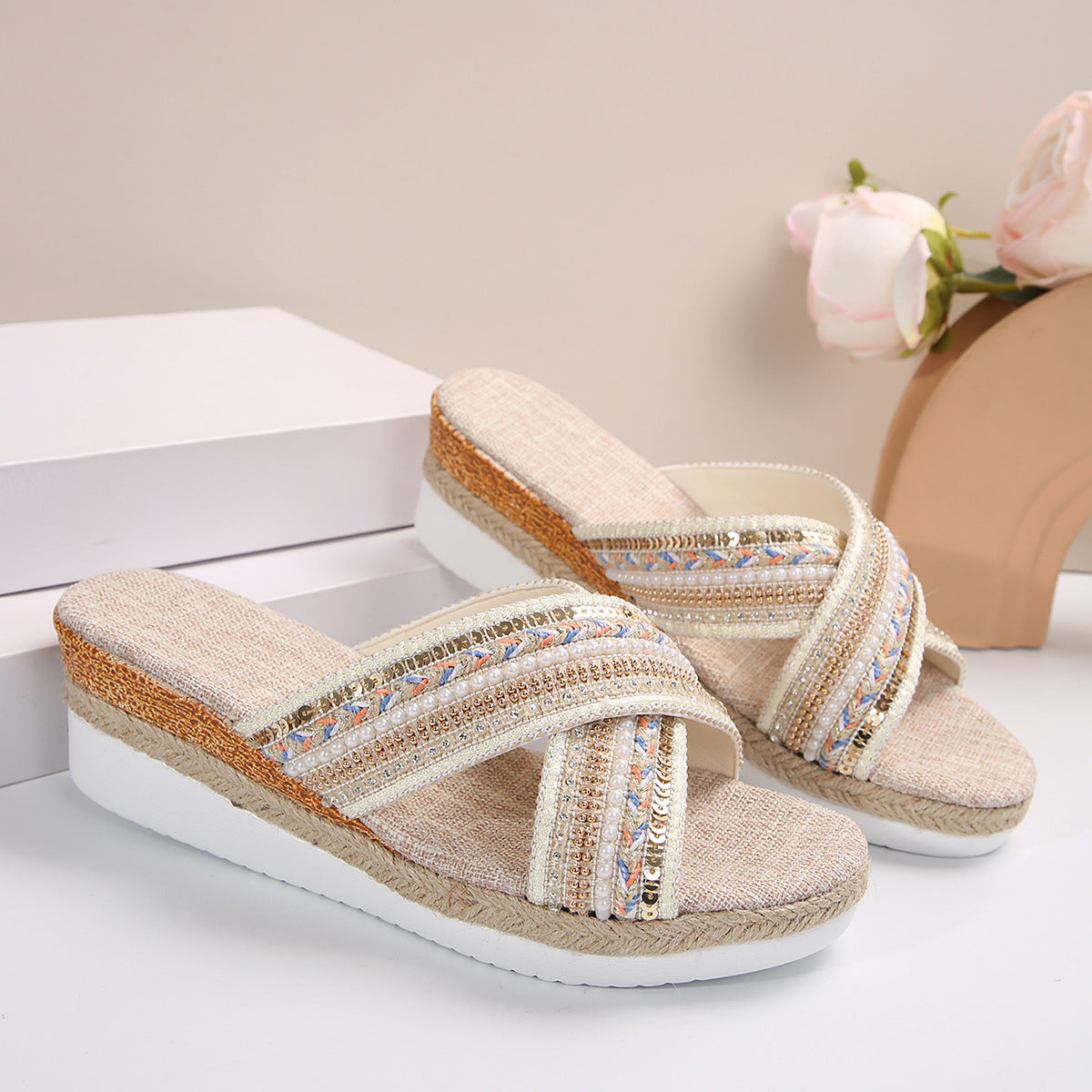 Orthopedic Balance Ethnic Linen Heeled Sandals - Unique And...