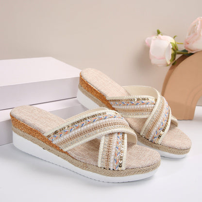 Orthopedic Balance Ethnic Linen Heeled Sandals - Unique And...
