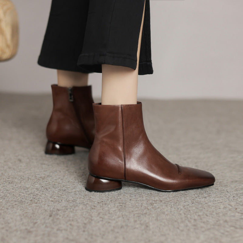 Orthopedic Balance Cowhide Boots - Square Toe, Side Zipper