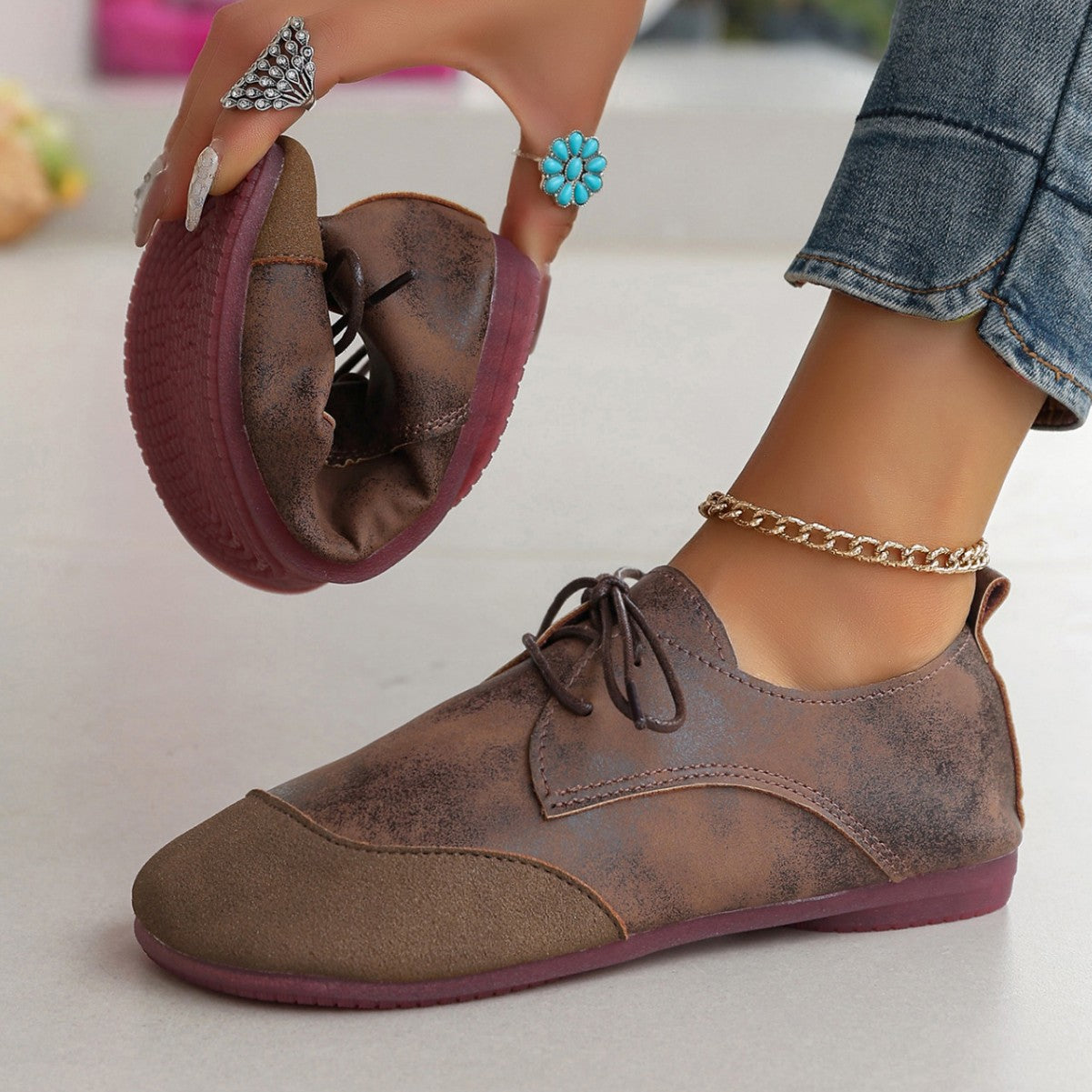 Orthopedic Balance Women’s Vintage Lace-Up Flats – Soft Comfort Casual Oxford Shoes