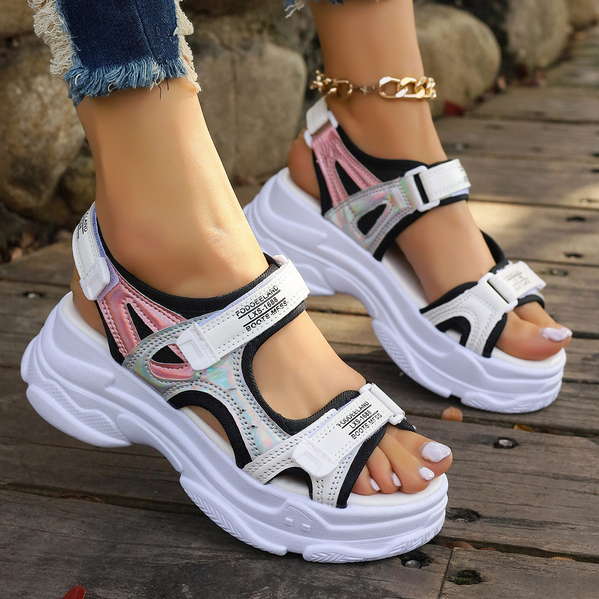 Orthopedic Balance Chunky Platform Sport Sandals With Adjustable Straps