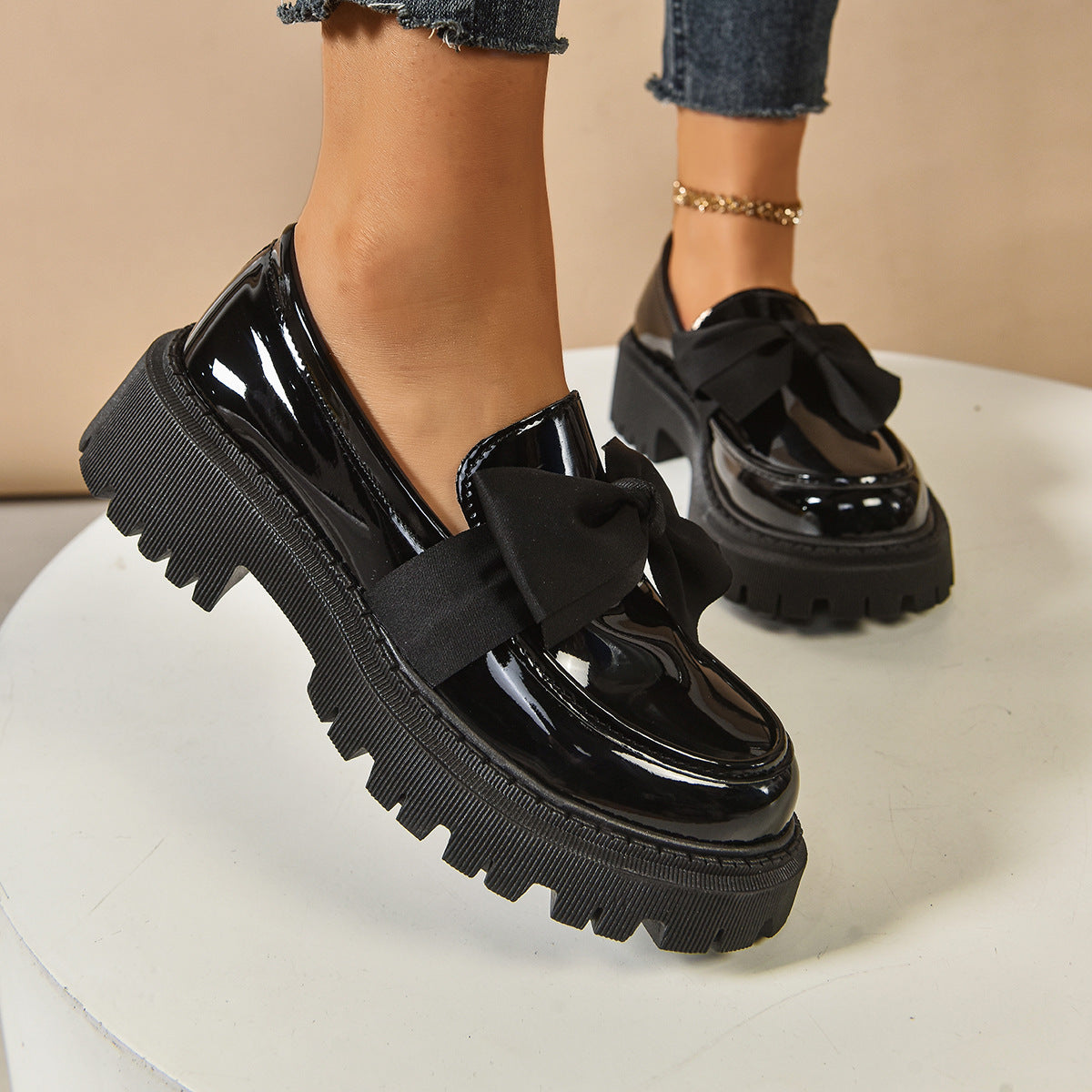 Orthopedic Balance Vintage Loafers With Bow - Unique Elegance