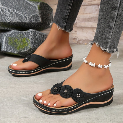 Gada | Women’s Orthopedic Floral Embellished Wedge Sandals