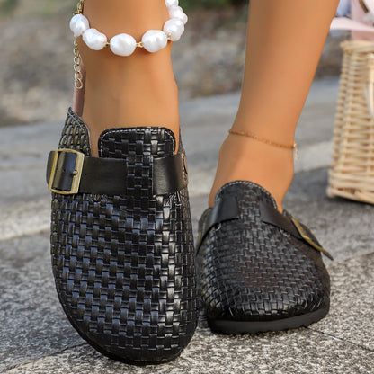 Orthopedic Balance Leather Mules With A Single Buckle And Cork Sole