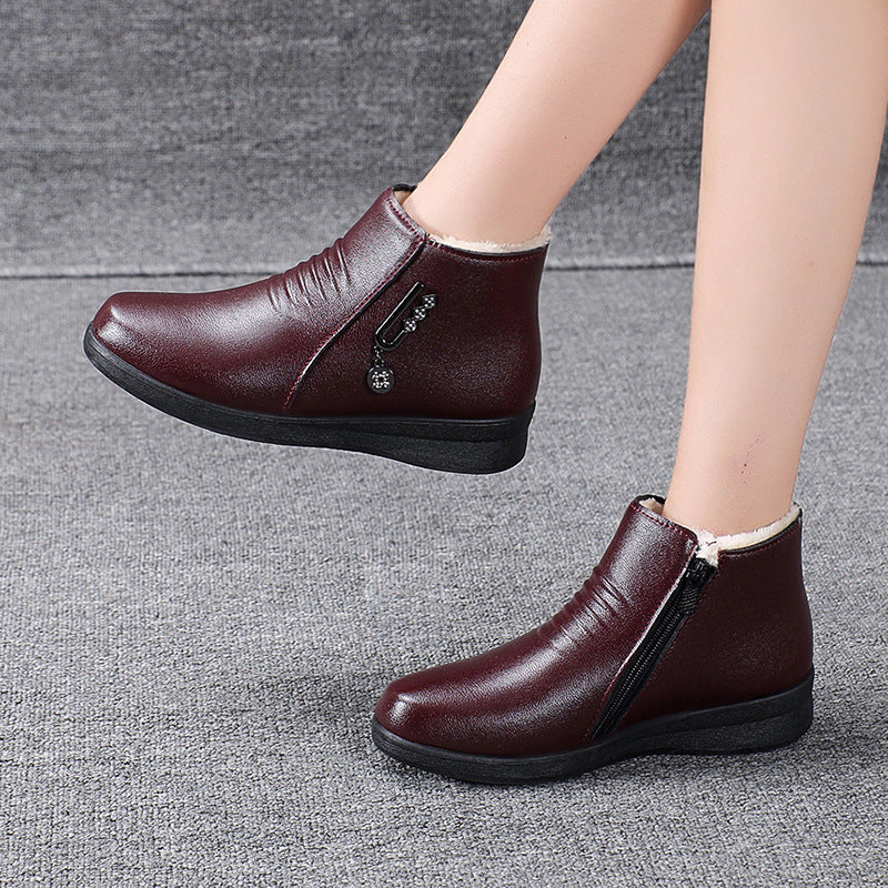 Orthopedic Balance Fleece-Lined Leather Shoes - Flat Comfort