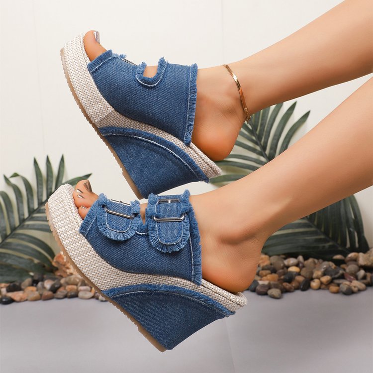 Orthopedic Balance | Denim Strap Wedge Platform Sandals