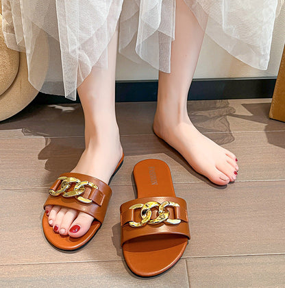 Orthopedic Balance | Chain Detail Flat Slide Sandals