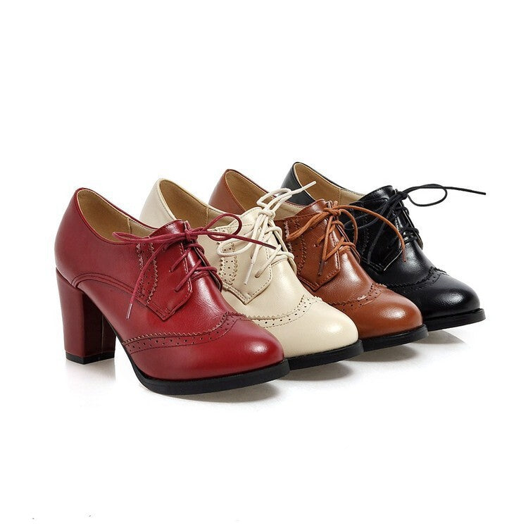 Orthopedic Balance Vintage Lace-Up Block Heel Oxford Pumps
