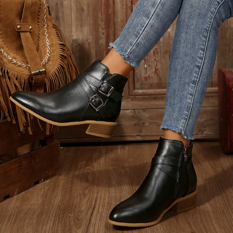 Orthopedic Balance Ankle Boots - Chunky Heel Leather Comfort