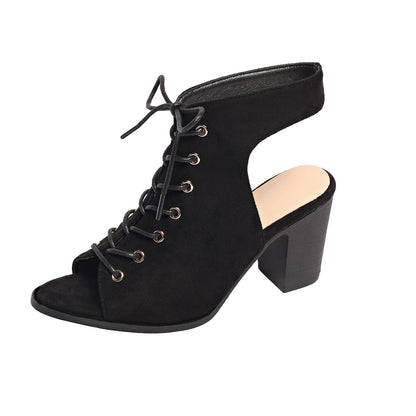 Orthopedic Balance Chunky Heel Lace-Up Sandals - Peep Toe