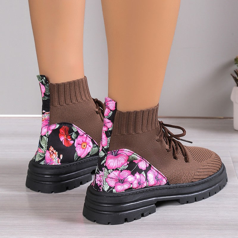 Malone | Floral Knit Orthopedic Lace-Up Boots