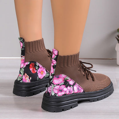 Malone | Floral Knit Orthopedic Lace-Up Boots