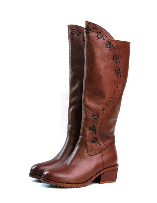 Henley | Embossed Floral Leather Knee-High Western Boots