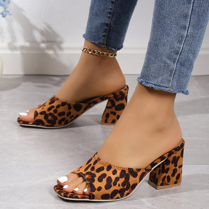 Orthopedic Balance Leopard Chunky Heel Sandals - Square Toe