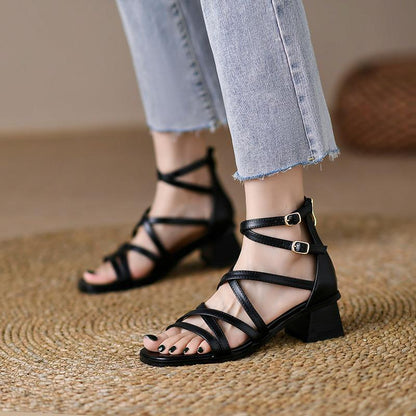 Orthopedic Balance Vintage Brown Heeled Sandals - Unique Elegance