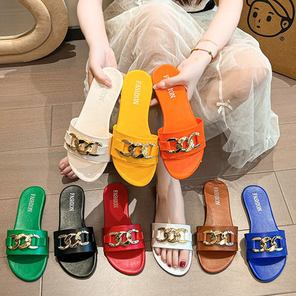 Orthopedic Balance | Chain Detail Flat Slide Sandals