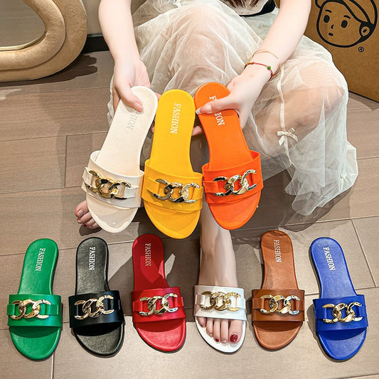 Orthopedic Balance | Chain Detail Flat Slide Sandals