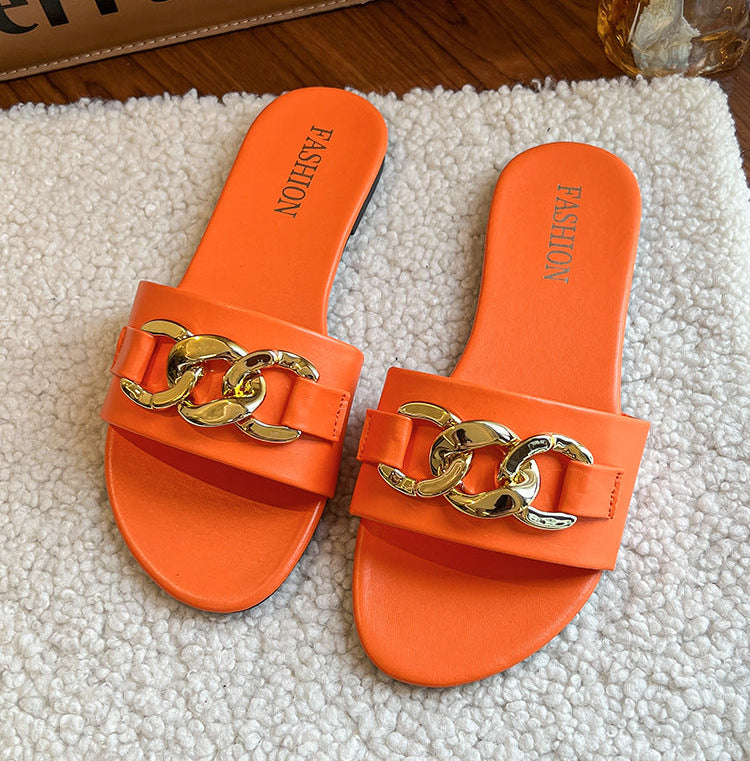 Orthopedic Balance | Chain Detail Flat Slide Sandals
