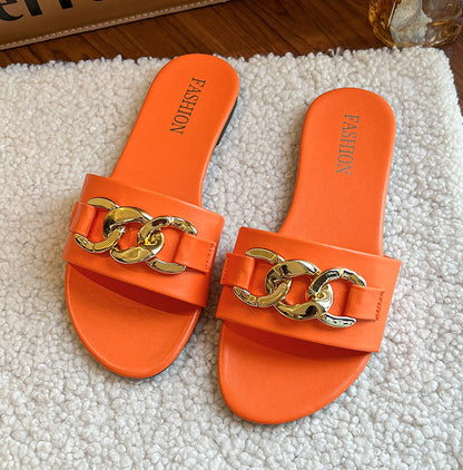 Orthopedic Balance | Chain Detail Flat Slide Sandals