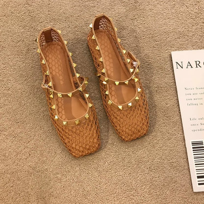 Coraline | Women’s Orthopedic Woven Studded Mule Flats