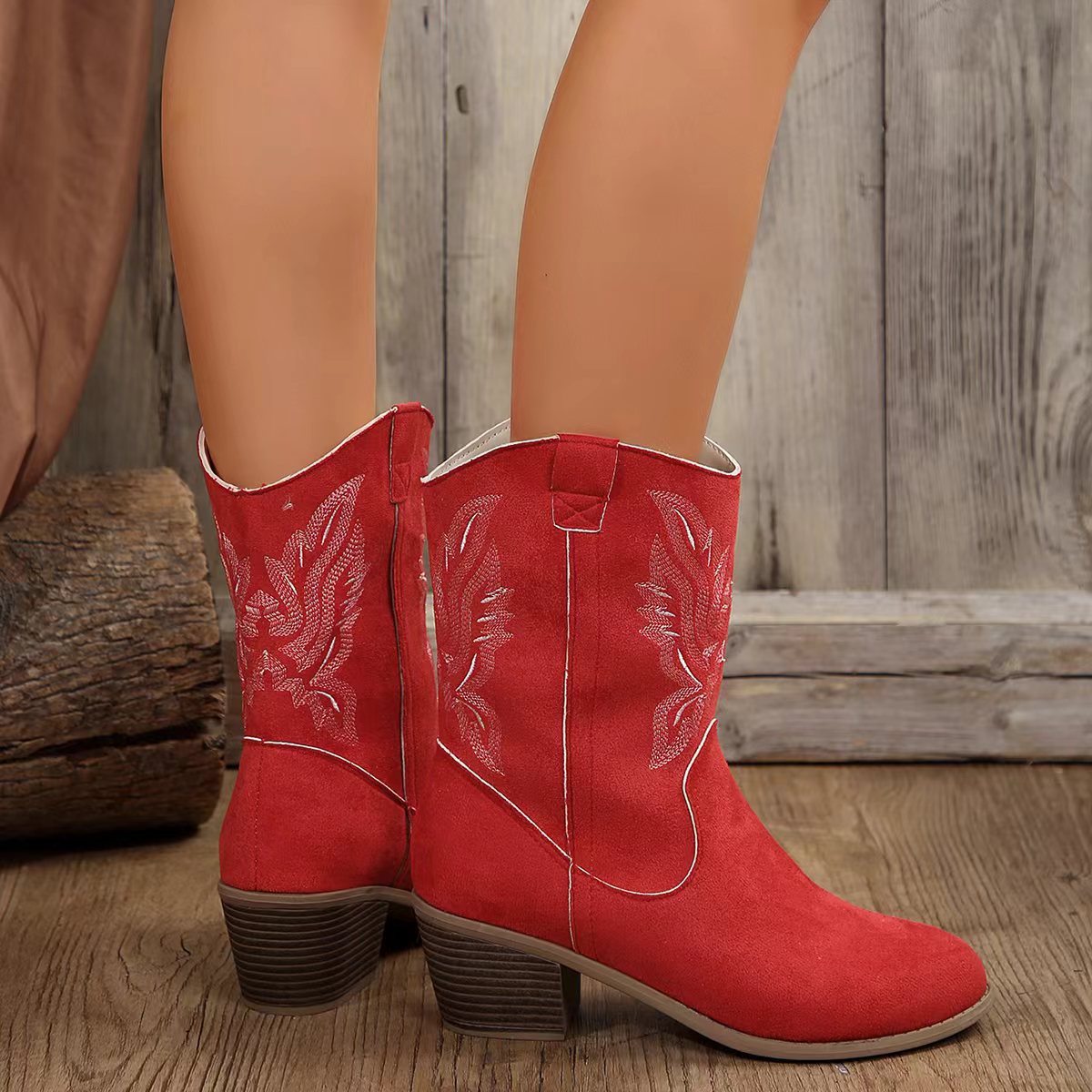 Orthopedic Balance Embroidered Western Boots - Chunky Heel