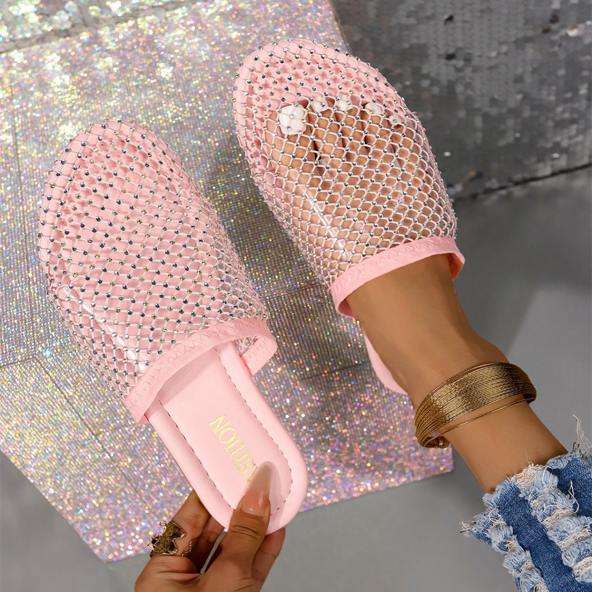 Orthopedic Rhinestone Comfort Slide Sandals