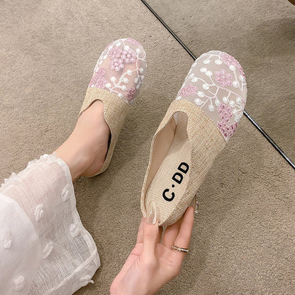 Orthopedic Balance Floral Embroidered Slip-On House Slippers