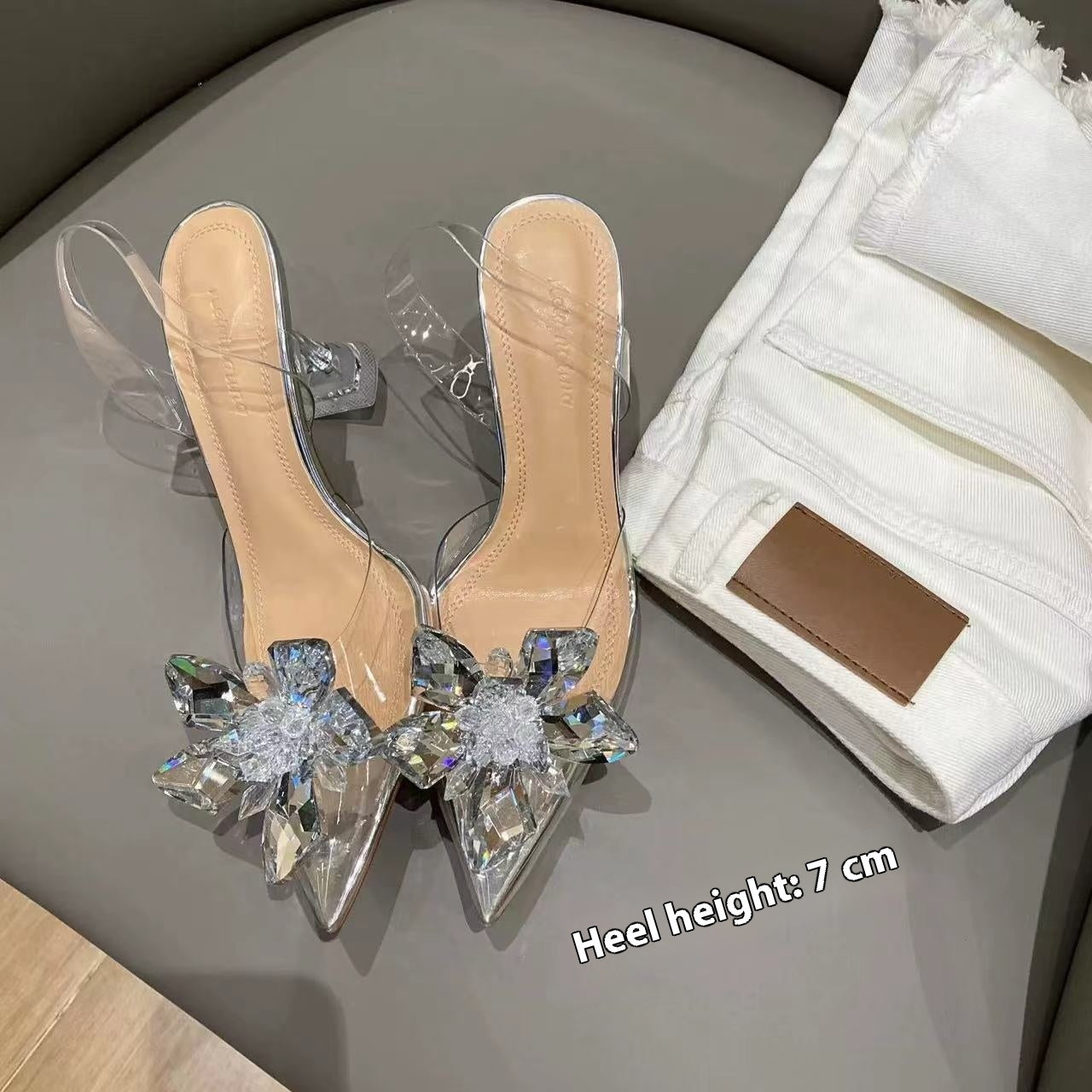Orthopedic Balance Rhinestone Butterfly Pointed Toe Slingback Heels