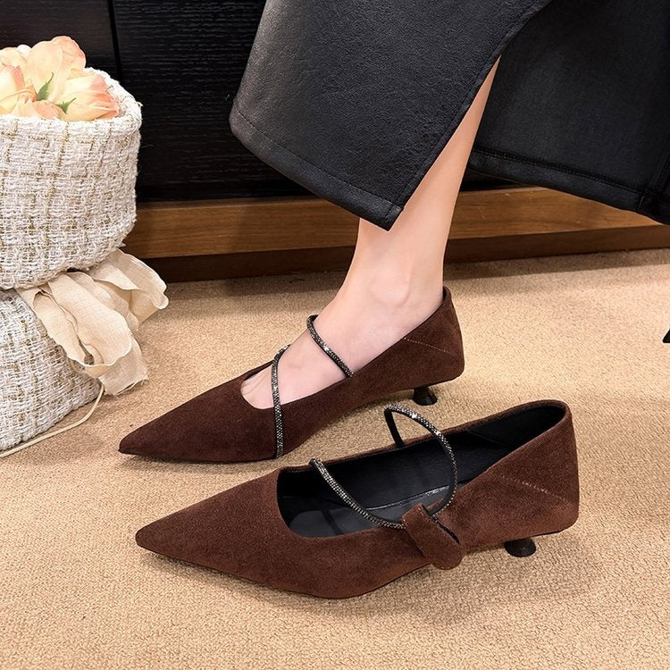 Orthopedic Balance | Pointed Toe Strap Block Heel Pumps