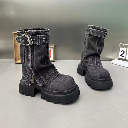 Lara | Denim Combat Boots