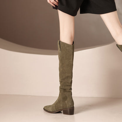 Mahine | Slouch Suede Knee-High Block-Heel Boots