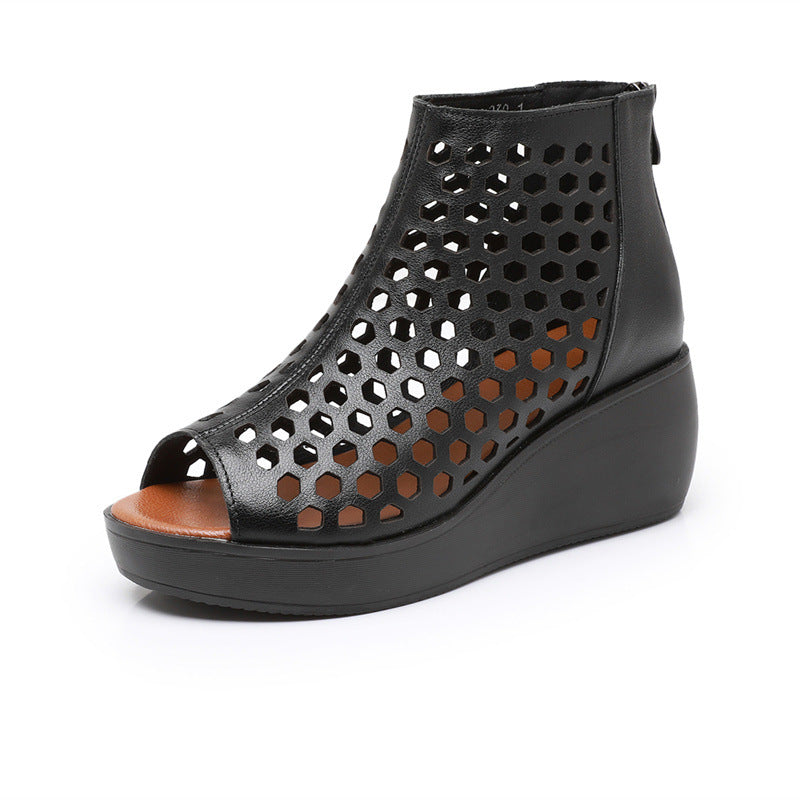 Alex | Women’s Perforated Peep-Toe Wedge Shoes