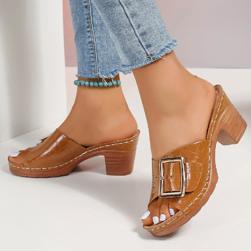 Orthopedic Balance Crocodile Sandals - Chunky Heel Comfort
