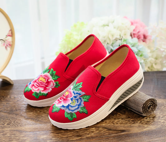 Orthopedic Embroidered Slip-On Shoes – Cushioned Platform Comfort Walking Sneakers