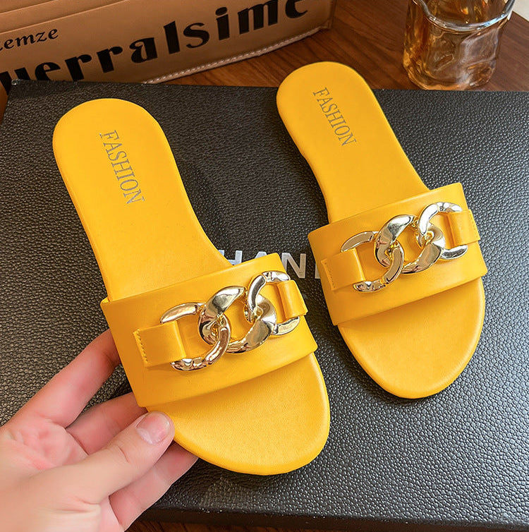Orthopedic Balance | Chain Detail Flat Slide Sandals