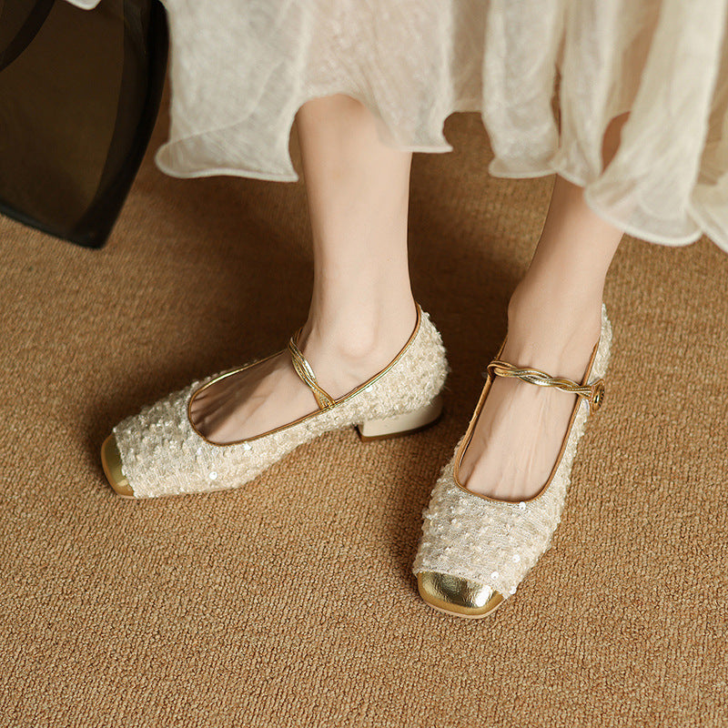 Orthopedic Balance Low-Heeled Sequined Mary Jane Shoes