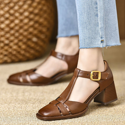 Orthopedic Balance Chunky Heel Sandals With Cutout And Buckle