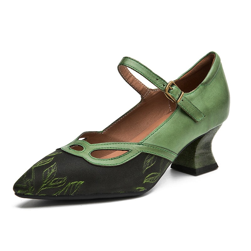 Macey | Women’s Vintage Green Mary Jane Heels with Orthopedic Support