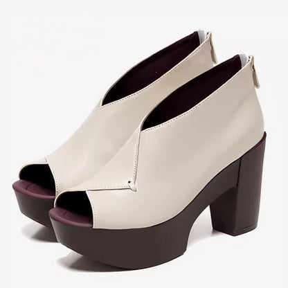 Leah | Women’s Orthopedic Peep-Toe Block Heel Leather Shoes