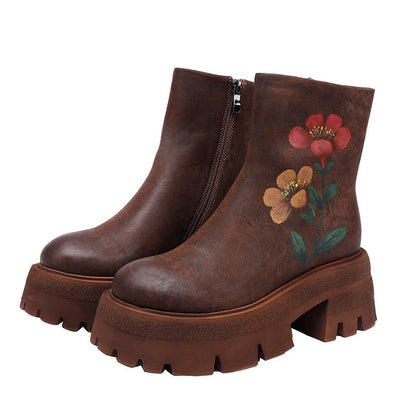 Leia | Women’s Floral Embroidered Orthopedic Chunky Ankle Boots