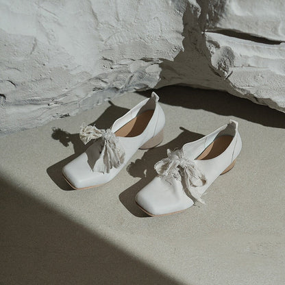 Marley | Women’s Vintage Bow Tie Orthopedic Leather Low Heel Shoes