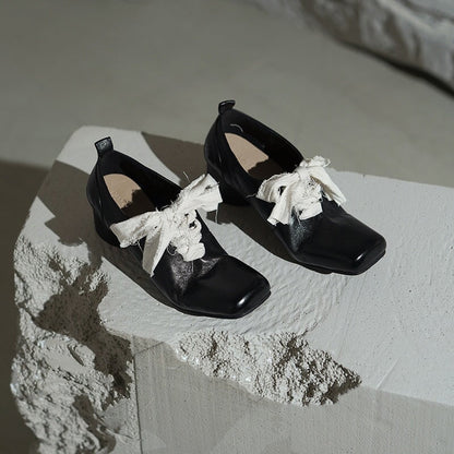 Marley | Women’s Vintage Bow Tie Orthopedic Leather Low Heel Shoes