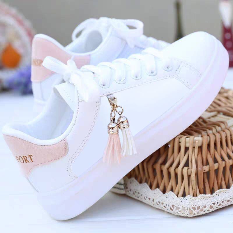 Samantha | White Fashion Sneakers with Tassel Charm – Casual Comfort Shoes