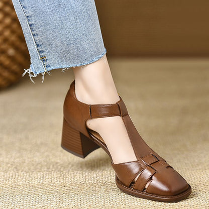 Orthopedic Balance Chunky Heel Sandals With Cutout And Buckle