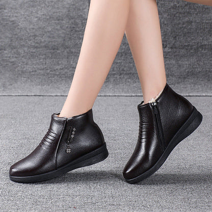Orthopedic Balance Fleece-Lined Leather Shoes - Flat Comfort