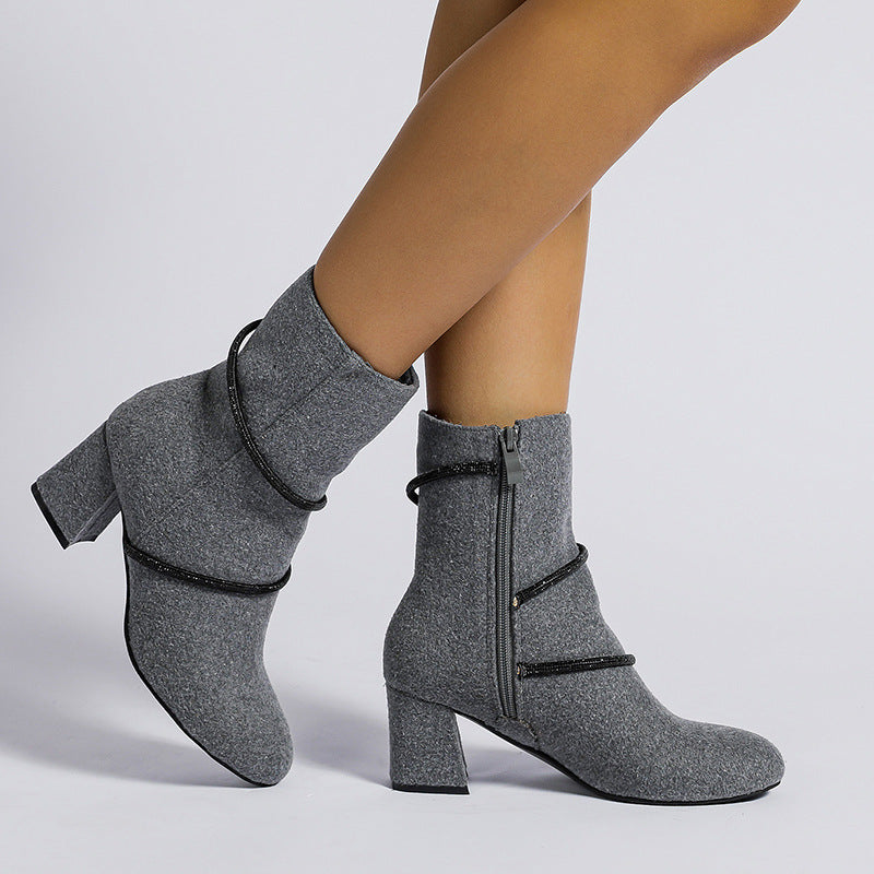 Orthopedic Balance Mid-Heel Boots With Rhinestone Chain - Unique And Elegant